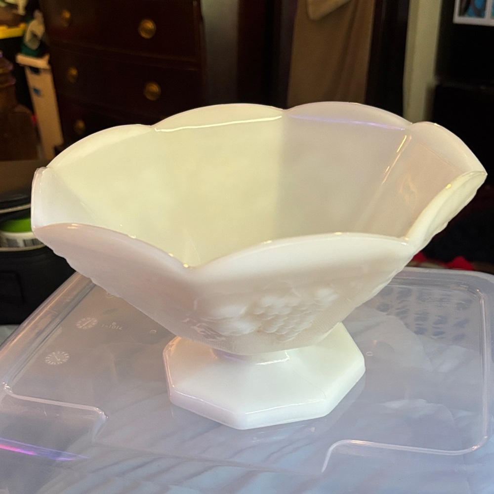 Vintage milk glass Large pedestal bowl by anchor hocking